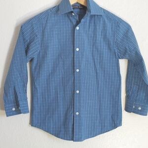 MICHAEL KORS Boys Dress Shirt Blue Plaid Long Sleeve Button-up Dress Shirt 8